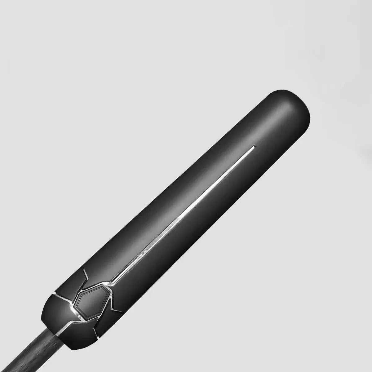 Close-up of the ergonomic frosted handle with metal accents on the 24-rib long umbrella.