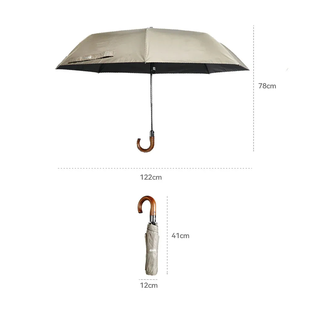 A size guide showing the dimensions of the automatic folding umbrella: 122cm open diameter and 41cm closed length.
