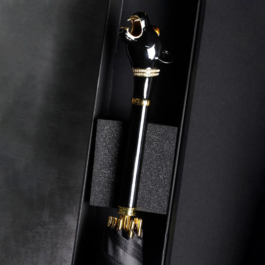 Elegant Black Umbrella with Gold Accents - Panther