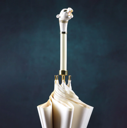 Elegant White Umbrella with Gold Accents - Panther