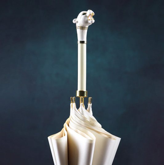 Elegant White Umbrella with Gold Accents - Panther