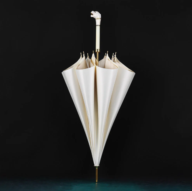 Elegant White Umbrella with Gold Accents - Panther