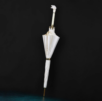 Elegant White Umbrella with Gold Accents - Panther