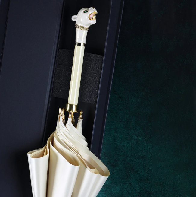 Elegant White Umbrella with Gold Accents - Panther