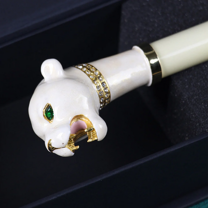 Elegant White Umbrella with Gold Accents - Panther