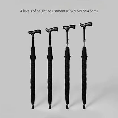 A guide showing the 4 different height adjustment levels of the walking stick umbrella, from 87cm to 94.5cm.