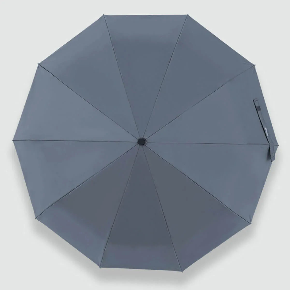 Top-down view of the open grey canopy, showing the 10-panel construction for wind resistance.