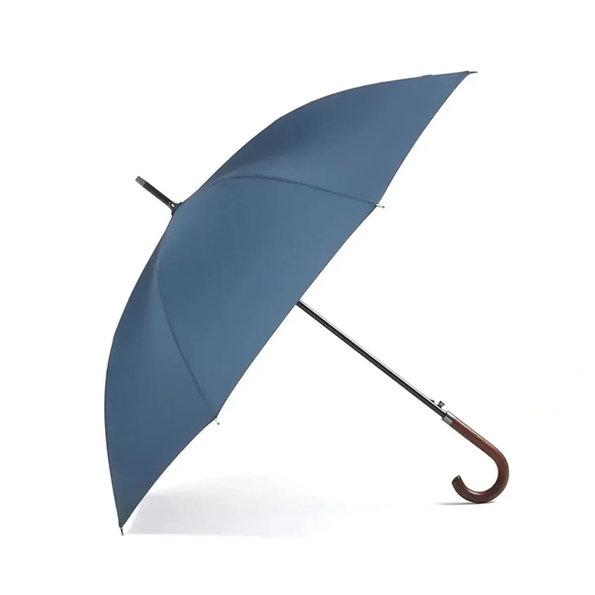 The classic stick umbrella with a solid wooden crook handle, shown in a sophisticated blue color.