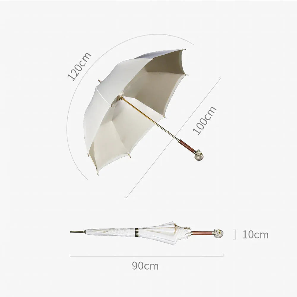 A size guide showing the dimensions of the Diamond Skull umbrella: 100cm open diameter and 90cm length.