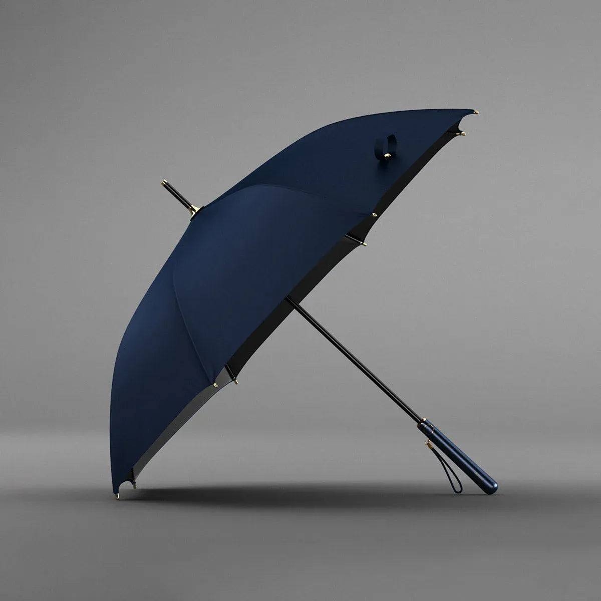 The elegant long handle umbrella for women, shown open in a sophisticated navy blue color.