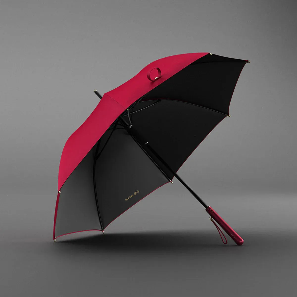 The elegant long handle umbrella for women, shown open in a vibrant red color.