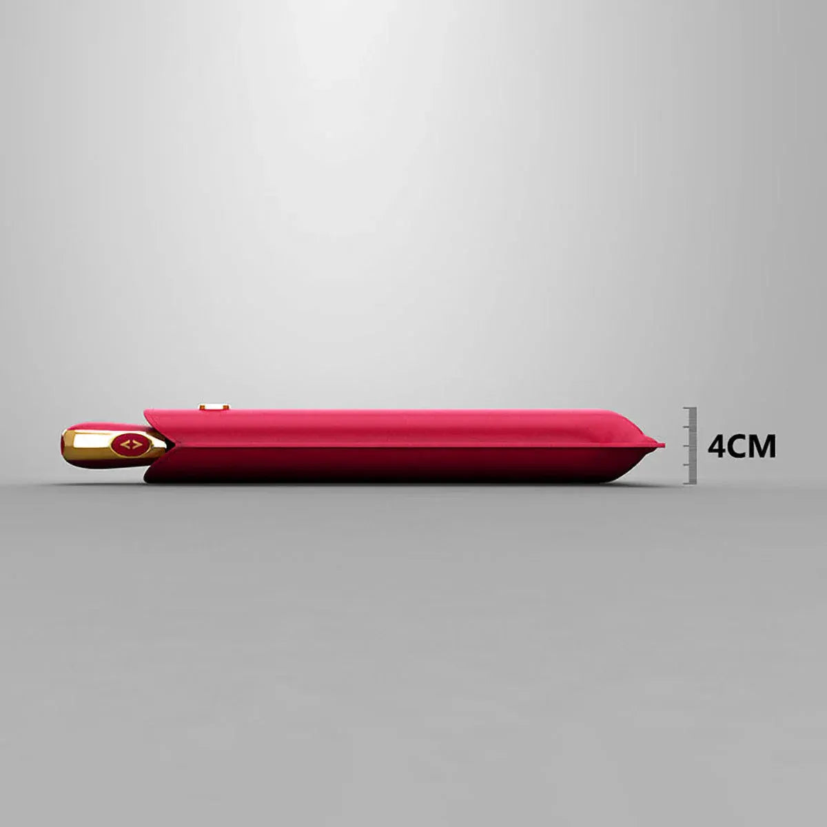 The closed red travel umbrella in its sleeve, indicating a width of 4cm for compact storage.