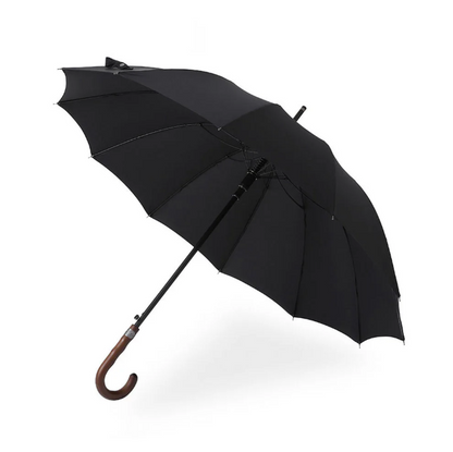 Elegant black gentleman's walking umbrella with wind-resistant frame.