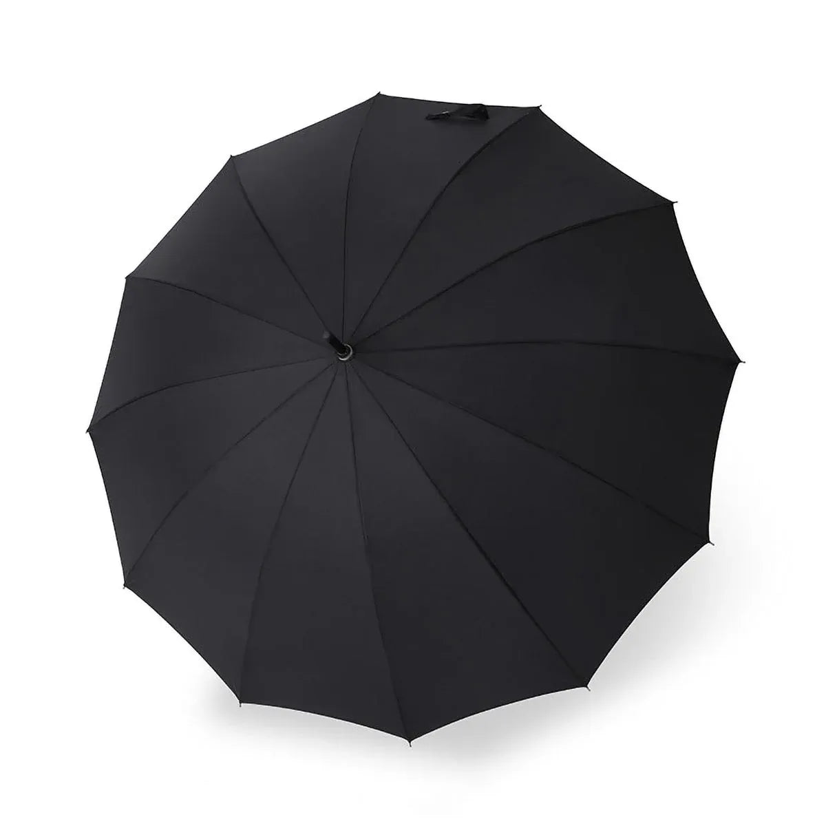 Top-down view of the large 45-inch open black canopy showing the 12-rib structure.