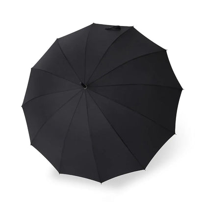 Top-down view of the large 45-inch open black canopy showing the 12-rib structure.