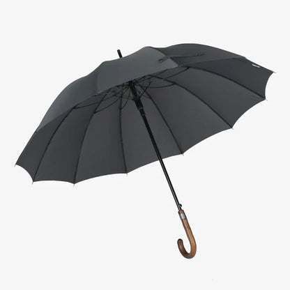 Gentleman's walking umbrella in gray, featuring a handmade wooden handle.