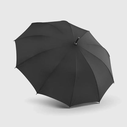 Top-down view of the open black 10-rib canopy on the Gents stick umbrella.
