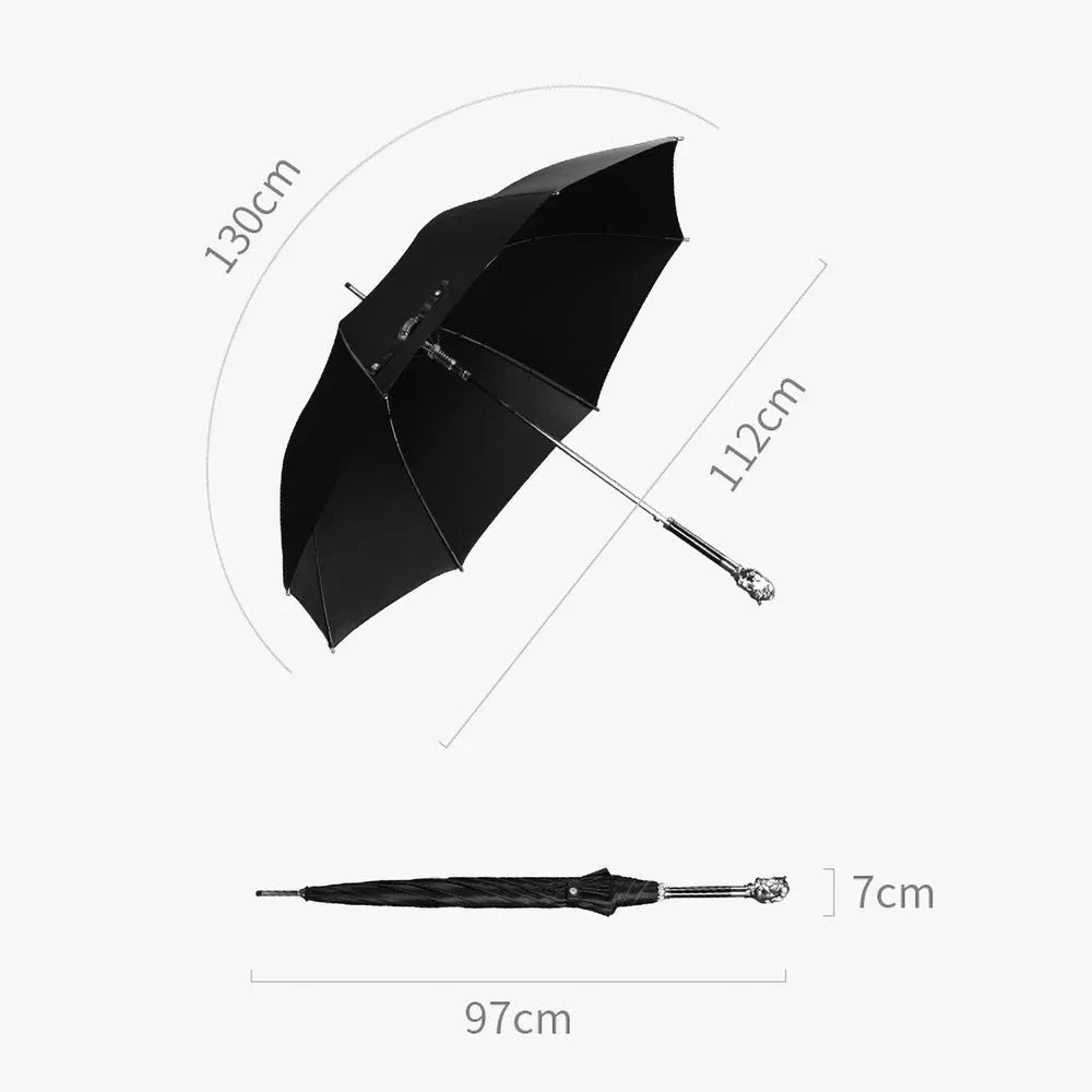 A size guide showing the dimensions of the Horse Head umbrella: 112cm open diameter and 97cm length.