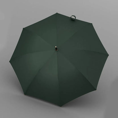 Top-down view of the open green luxury umbrella showing the 8-rib canopy.