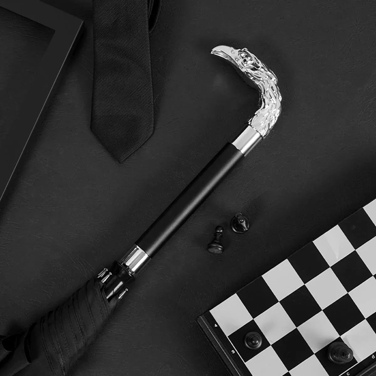 The luxury 2-in-1 walking cane umbrella featuring the silver Eagle head handle design.