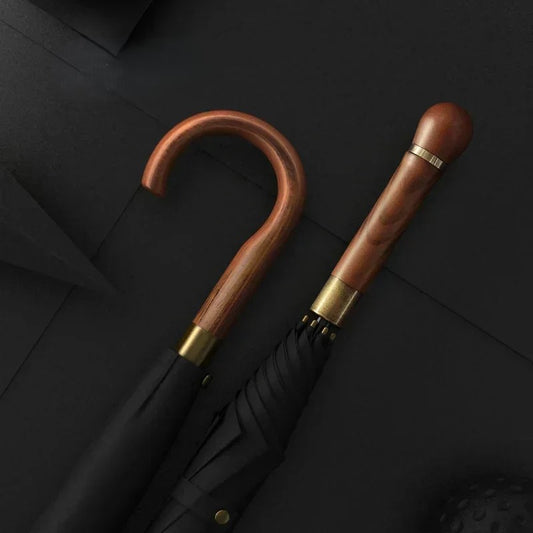 Luxury wooden handle rain umbrella for gentlemen and ladies.