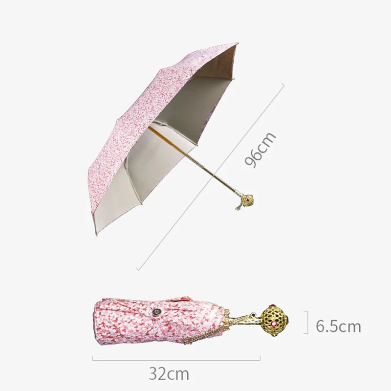 Compact folding design of Pink Floral Umbrella, ideal for travel and daily use.