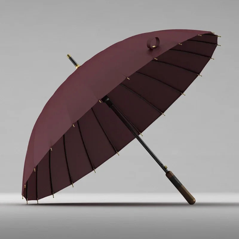 Wine red premium windproof umbrella with elegant design.