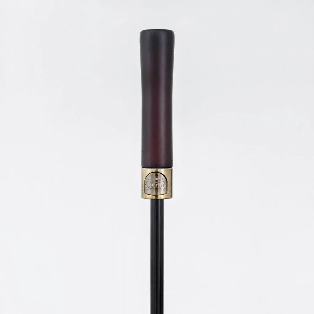 Detailed close-up of the elegant straight natural wood handle with metal accents.