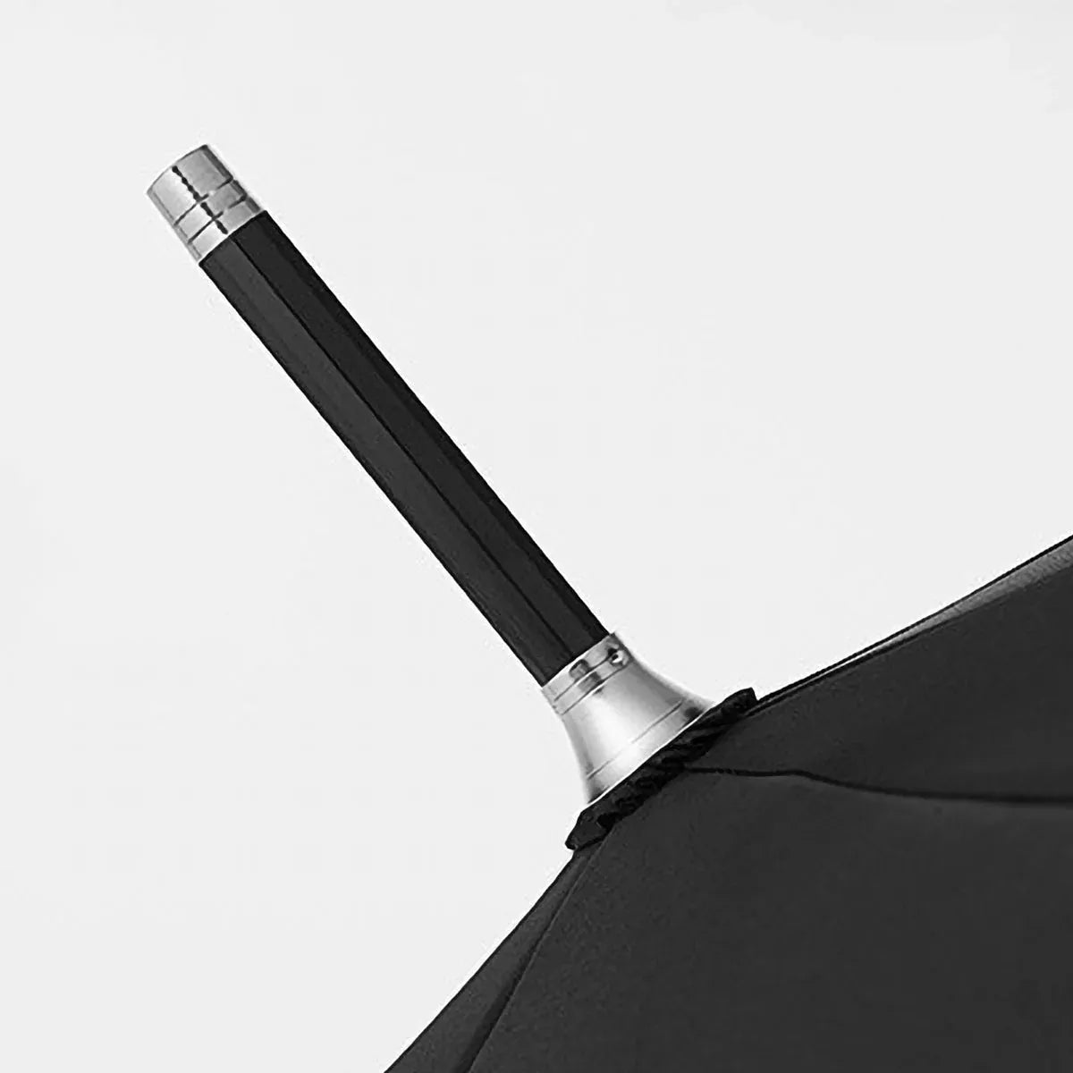 Close-up detail of the sleek alloy handle and top mechanism of the premium long umbrella.