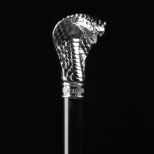 Silver Cobra Head Umbrella in black with a luxurious cobra handle.